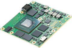 A green circuit board Q8 Processor with a large central chip, multiple surrounding chips, and a USB-C port, depicted on a light grey surface.